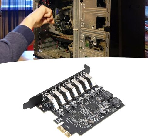 GOWENIC USB3.2 GEN1 7 منافذ بطاقة توسيع PCIe، USB3.2 GEN1 7 منافذ بطاقة توسيع PCIe، موصل بطاقة PCIe USB 3.2 Gen1 بطاقة المحور الداخلي، محول وحدة تحكم محور UASP عالي السرعة لـ in Saudi Arabia