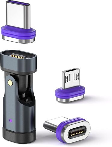 PD 240W 16PIN USB C محول مغناطيسي مايكرو USB نصائح موصل 180 درجة تدوير، جهاز شحن USB ونقل البيانات للهواتف الذكية، والكمبيوتر المحمول (USB C نصائح المغناطيسي 3 حزمة) in Kuwait