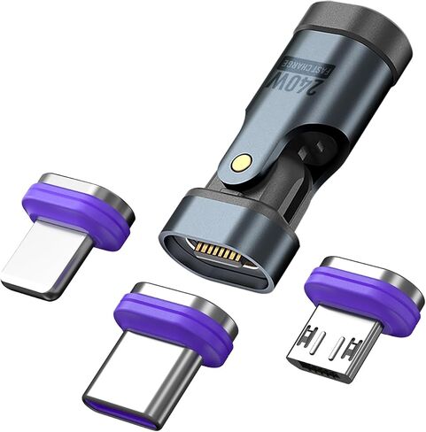PD 240W 16PIN USB C محول مغناطيسي مايكرو USB نصائح موصل 180 درجة تدوير، جهاز شحن USB ونقل البيانات للهواتف الذكية، والكمبيوتر المحمول (USB C نصائح المغناطيسي 3 حزمة) in Kuwait