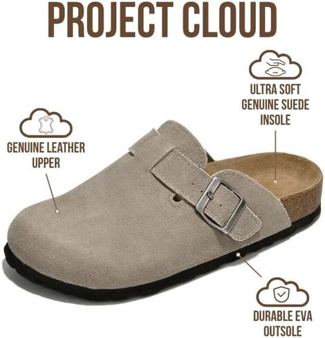 Project Cloud 100% Genuine Leather Slip-ons Footbed Clogs for Women Sandals | Memory Foam Arch Support Slippers for Women; Trendy Slip-ons Women's Mules & Clogs Sandals; Non-Slip Outsole for comfort. in Saudi Arabia