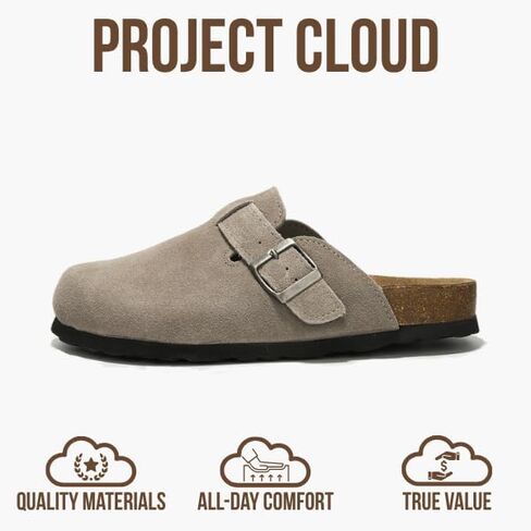 Project Cloud 100% Genuine Leather Slip-ons Footbed Clogs for Women Sandals | Memory Foam Arch Support Slippers for Women; Trendy Slip-ons Women's Mules & Clogs Sandals; Non-Slip Outsole for comfort. in Saudi Arabia
