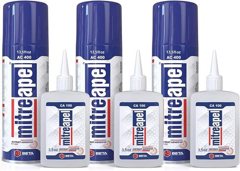 غراء MITREAPEL Super CA (3 × 3.5 أونصة) مع منشط لاصق بالرش (3 × 13.5 أونصة سائلة) غراء Ca مع منشط للخشب والبلاستيك والمعادن والجلود وغراء سيانوأكريليت السيراميك للصياغة والبناء (3 قطع) in Kuwait