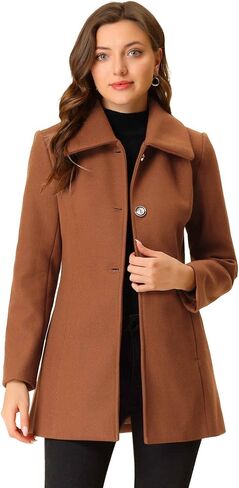 Allegra K Women's Single Breasted Turndown Collar Overcoat Vintage Winter Coat with Pockets in Saudi Arabia