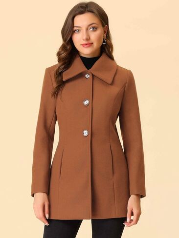 Allegra K Women's Single Breasted Turndown Collar Overcoat Vintage Winter Coat with Pockets in Saudi Arabia