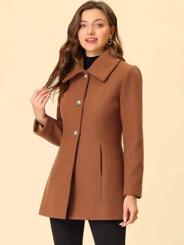 Allegra K Women's Single Breasted Turndown Collar Overcoat Vintage Winter Coat with Pockets in Saudi Arabia