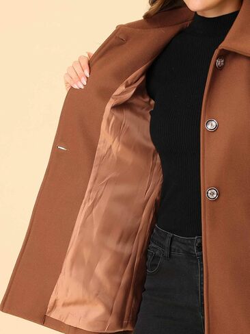 Allegra K Women's Single Breasted Turndown Collar Overcoat Vintage Winter Coat with Pockets in Saudi Arabia