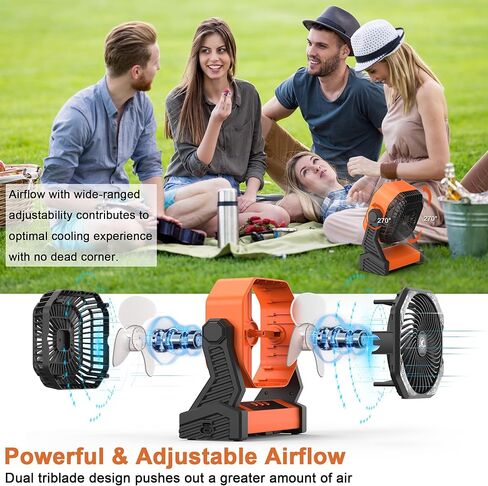 KITWLEMEN 20000mAh Battery Powered Camping Fan - 58H Max Cooling, Rechargeable Battery Operated Desk Fan with 4 Speeds, Bright Light & Hanging Hook, Portable for Tent Outdoor Hurricane Power Outage in Kuwait