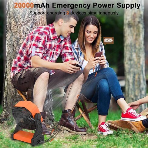 KITWLEMEN 20000mAh Battery Powered Camping Fan - 58H Max Cooling, Rechargeable Battery Operated Desk Fan with 4 Speeds, Bright Light & Hanging Hook, Portable for Tent Outdoor Hurricane Power Outage in Kuwait