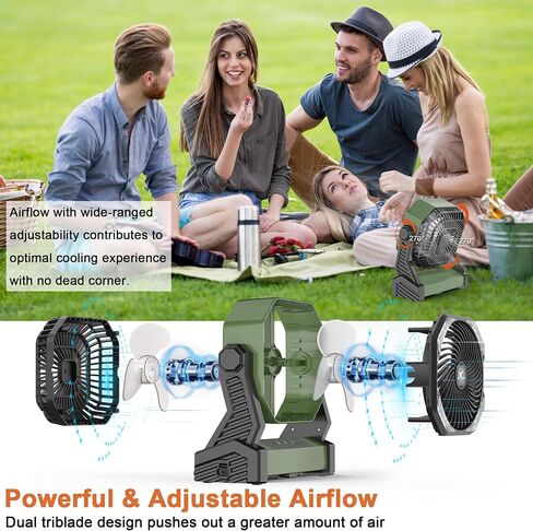 KITWLEMEN 20000mAh Battery Powered Camping Fan - 58H Max Cooling, Rechargeable Battery Operated Desk Fan with 4 Speeds, Bright Light & Hanging Hook, Portable for Tent Outdoor Hurricane Power Outage in Kuwait