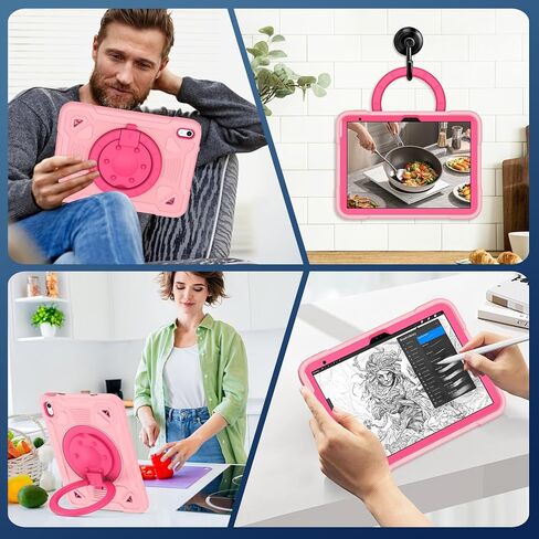 حافظة لجهاز iPad (A16) الجيل الحادي عشر 11 بوصة 2025/الجيل العاشر 10.9 بوصة 2022 مع واقي شاشة وحامل دوار 360 درجة | حزام الكتف | حامل القلم الرصاص | الغطاء الواقي | أسود + أزرق in Kuwait