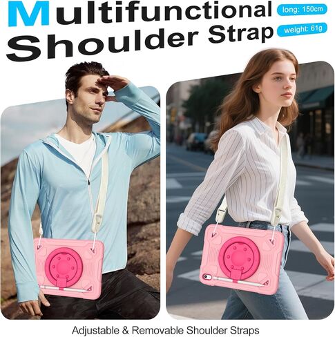 حافظة لجهاز iPad (A16) الجيل الحادي عشر 11 بوصة 2025/الجيل العاشر 10.9 بوصة 2022 مع واقي شاشة وحامل دوار 360 درجة | حزام الكتف | حامل القلم الرصاص | الغطاء الواقي | أسود + أزرق in Kuwait