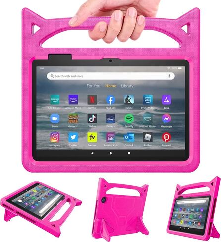 Fire 7 Tablet Case for Kids(12th Generation, 2022 Release), Lightweight Shockproof Kid-Friendly Cover with Handle & Kickstand.Not Compatible with TCL Onn 7in Tablets Tablet(Pink) in Kuwait