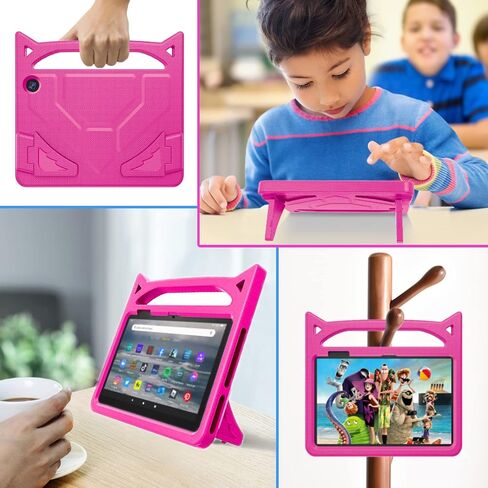 Fire 7 Tablet Case for Kids(12th Generation, 2022 Release), Lightweight Shockproof Kid-Friendly Cover with Handle & Kickstand.Not Compatible with TCL Onn 7in Tablets Tablet(Pink) in Kuwait