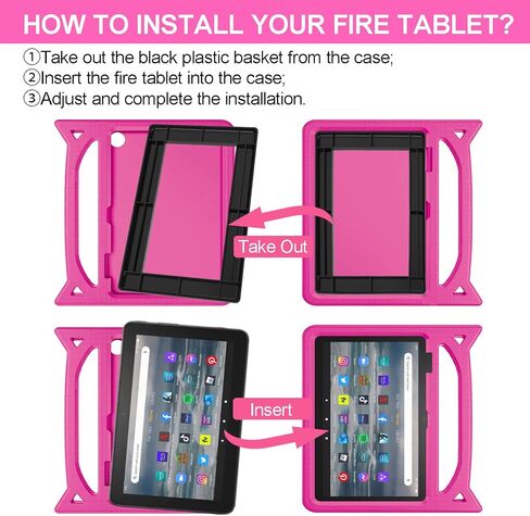 Fire 7 Tablet Case for Kids(12th Generation, 2022 Release), Lightweight Shockproof Kid-Friendly Cover with Handle & Kickstand.Not Compatible with TCL Onn 7in Tablets Tablet(Pink) in Kuwait