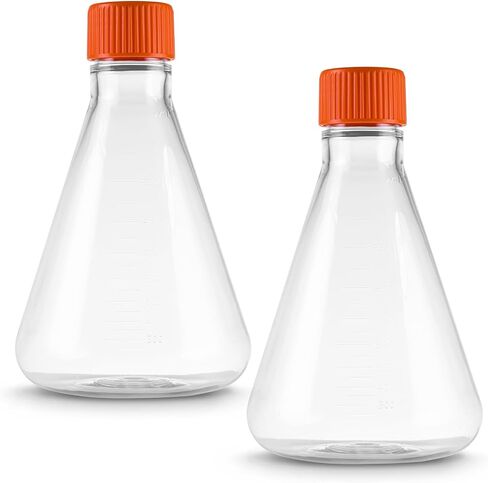 PEKYBIO Sterile Plastic Erlenmeyer Flask 125ml Graduated Flask with Vented Cap, Individually Wrapped, Pack of 12 in Kuwait