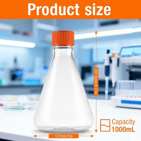 PEKYBIO Sterile Plastic Erlenmeyer Flask 125ml Graduated Flask with Vented Cap, Individually Wrapped, Pack of 12 in Kuwait