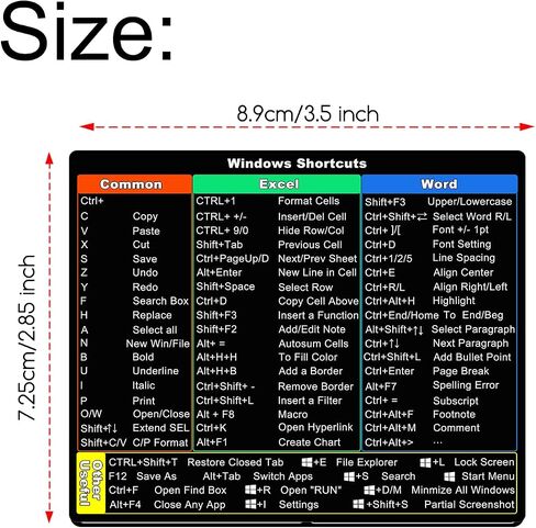 3 PCS Shortcut Sticker for Windows/Word/Excel, Reference Guide Keyboard Shortcut Sticker, Excel Shortcuts Cheat Sheet Laminated for Any Laptop or Desktop & No-Residue Vinyl-Black in Saudi Arabia