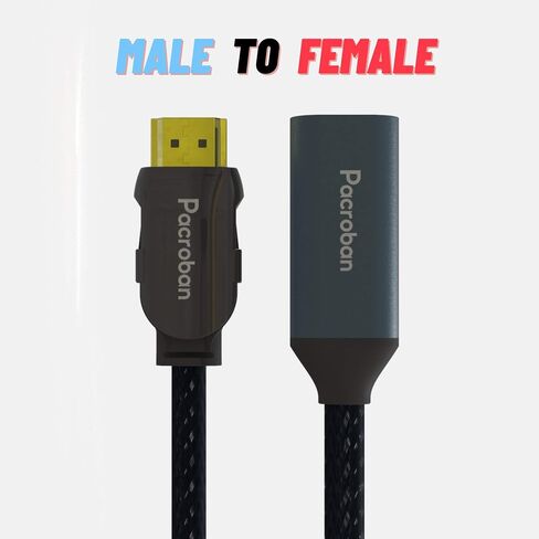 كابل تمديد Pacroban HDMI بطول 6 أقدام - eARC وDolby Atmos، HDMI 2.1، 8K@60هرتز، 4K@120هرتز، سرعة فائقة 48 جيجابت في الثانية، | كابل HDMI ذكر إلى أنثى لجهاز Roku، Fire TV Stick، الكمبيوتر المحمول، الكمبيوتر الشخصي، جهاز العرض in Kuwait