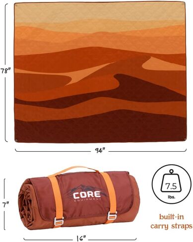 CORE Outdoor Weighted Blanket | Packable Waterproof Picnic Blanket, Beach Mat, Tent Camping Rug, & Stadium Blanket | Large Portable 94" x 78" Quilt Design with Built-in Straps and Carry Handle in Saudi Arabia