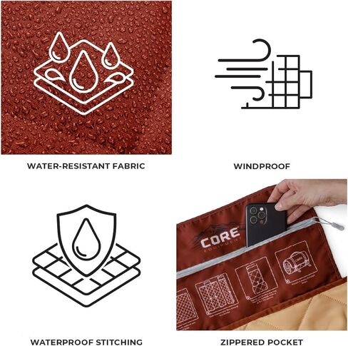 CORE Outdoor Weighted Blanket | Packable Waterproof Picnic Blanket, Beach Mat, Tent Camping Rug, & Stadium Blanket | Large Portable 94" x 78" Quilt Design with Built-in Straps and Carry Handle in Saudi Arabia