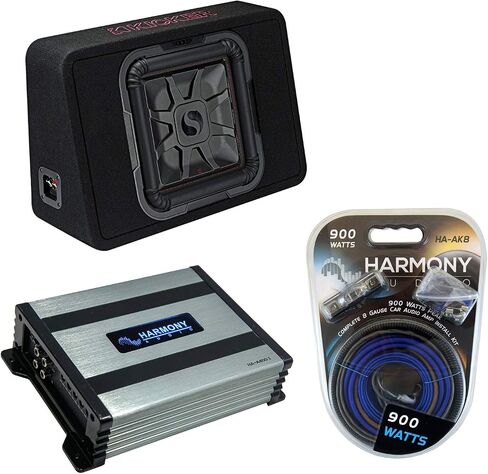Harmony Audio Kicker Bundle Compatible with Universal Vehicle 46TL7T122 12" Loaded Square Thin Sub Box with HA-A400.1 Amplifier and HA-AK8 8Ga Amp Install Kit in Saudi Arabia