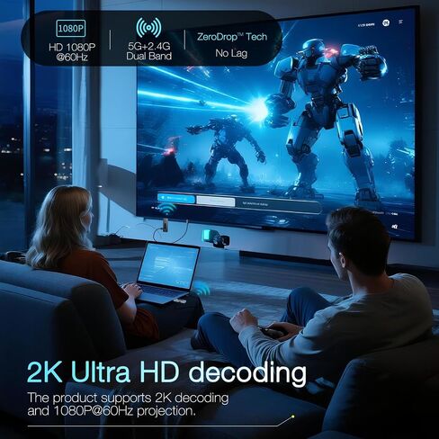 جهاز إرسال واستقبال HDMI لاسلكي - طقم موسع HDMI للتوصيل والتشغيل، يدعم 2K@60 هرتز، نطاق 100+ قدم، نقل عالي السرعة 5G لأجهزة الكمبيوتر المحمول والكمبيوتر الشخصي والتلفزيون وجهاز العرض والكاميرا من GotoPhrixus (أبيض) in Saudi Arabia