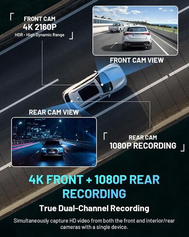 BCUOZ GS200 4K Dash Cam Front and Rear, 3.39" IPS Screen, 170° Wide Angle, 256GB Supported, Night Vision, WiFi & App Control, Car On-Dash Mounted Camera with Parking Mode in Saudi Arabia