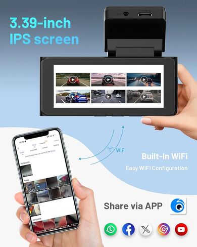 BCUOZ GS200 4K Dash Cam Front and Rear, 3.39" IPS Screen, 170° Wide Angle, 256GB Supported, Night Vision, WiFi & App Control, Car On-Dash Mounted Camera with Parking Mode in Saudi Arabia