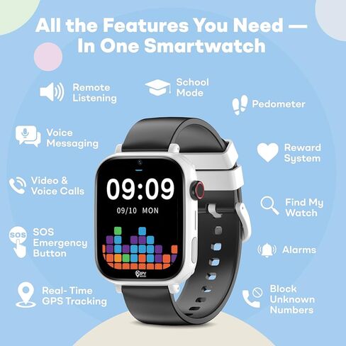 ساعة ذكية Kipywatch للأطفال - ساعة ذكية للأطفال مع جهاز تعقب GPS وتنبيه المناطق الآمنة - رسائل نصية قصيرة ومكالمات صوتية وفيديو - مع وضع المدرسة - تطبيق الوالدين، الاشتراك مطلوب - هدايا للأولاد من سن 3 إلى 12 - أسود in Saudi Arabia