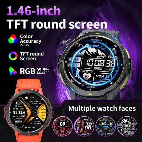 Smart Watch for Men GNSS Positioning,1.46'' Military Smart Watches Blutooth Answer/Dial Calls,100+ Sports&3ATM Waterproof Outdoor Fitness Tracker,24/7 Sleep&Heart Rate Monitor for Android iOS-Black in Saudi Arabia