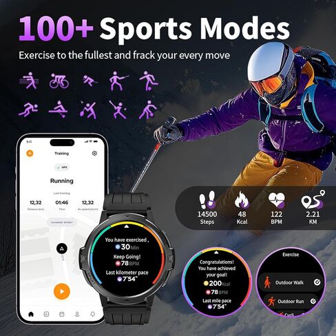 Smart Watch for Men GNSS Positioning,1.46'' Military Smart Watches Blutooth Answer/Dial Calls,100+ Sports&3ATM Waterproof Outdoor Fitness Tracker,24/7 Sleep&Heart Rate Monitor for Android iOS-Black in Saudi Arabia