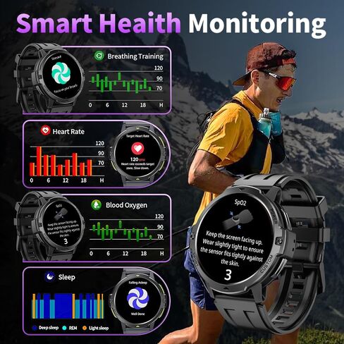 Smart Watch for Men GNSS Positioning,1.46'' Military Smart Watches Blutooth Answer/Dial Calls,100+ Sports&3ATM Waterproof Outdoor Fitness Tracker,24/7 Sleep&Heart Rate Monitor for Android iOS-Black in Saudi Arabia