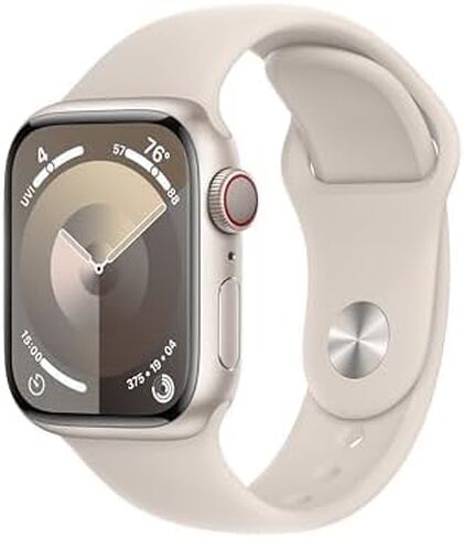Apple Watch Series 9 (GPS, 45mm) هيكل من الألومنيوم Starlight مع حزام Starlight الرياضي، S/M (متجدد) in Saudi Arabia