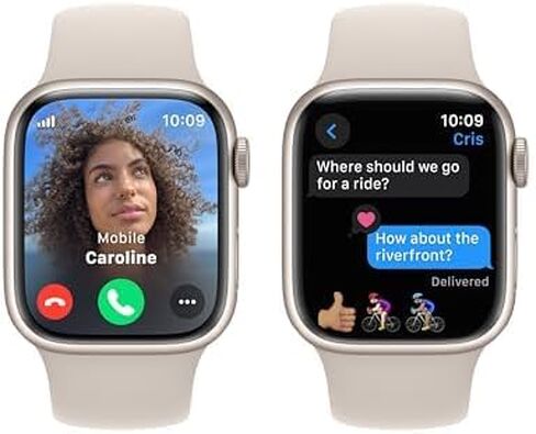 Apple Watch Series 9 (GPS, 45mm) هيكل من الألومنيوم Starlight مع حزام Starlight الرياضي، S/M (متجدد) in Saudi Arabia