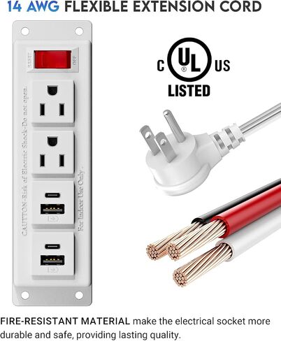 منفذ درج مزود بشحن سريع USB-C بقدرة 20 وات PD، ومحطة طاقة خزانة مثبتة على نحو متساطح، وكابل عالي التحمل، وذراع سلك معدني قابل للتعديل (أبيض) in Kuwait