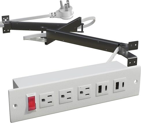 منفذ درج مزود بشحن سريع USB-C بقدرة 20 وات PD، ومحطة طاقة خزانة مثبتة على نحو متساطح، وكابل عالي التحمل، وذراع سلك معدني قابل للتعديل (أبيض) in Kuwait