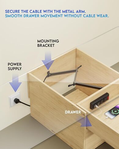 منفذ درج مزود بشحن سريع USB-C بقدرة 20 وات PD، ومحطة طاقة خزانة مثبتة على نحو متساطح، وكابل عالي التحمل، وذراع سلك معدني قابل للتعديل (أبيض) in Kuwait