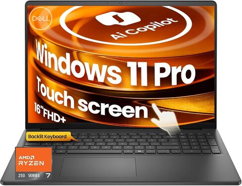 كمبيوتر محمول للأعمال بشاشة تعمل باللمس مقاس 16 بوصة من Dell - AMD Ryzen 7 250(Beat Ultra 7 258V)| 16 قمم NPU | مفتاح مساعد الطيار AI | شاشة FHD+ مقاس 16 بوصة | لوحة مفاتيح بإضاءة خلفية|Win 11 Pro|أسود كربوني (64 جيجابايت DDR5 | 2 تيرابايت SSD) in Saudi Arabia