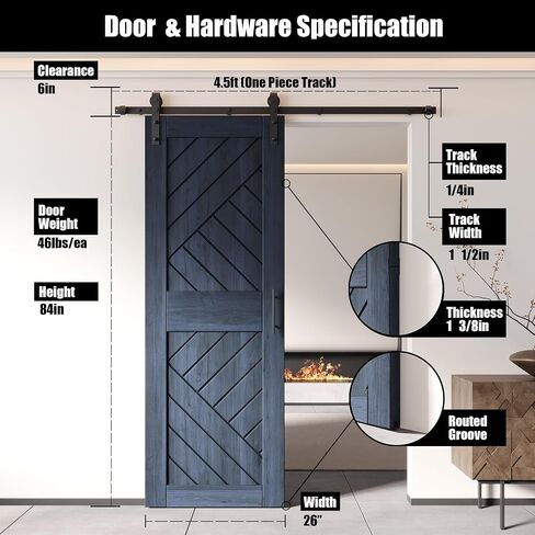 Homacer 50 بوصة × 84 بوصة باب الحظيرة ذو التصميم الهندسي 8 في 1 مع مجموعة أدوات التثبيت غير الالتفافية، مسار 9 أقدام، للاستخدام الداخلي فقط in Saudi Arabia