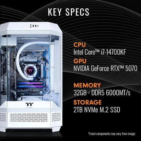 سطح المكتب للألعاب Thermaltake LCGS Reactor i1470S (Intel Core™ i7-14700KF، ذاكرة DDR5 RGB سعة 32 جيجابايت بسرعة 6000MT/s، NVIDIA GeForce® RTX 5070، 2 تيرابايت NVMe M.2، WiFi، Windows 11) T3WT-B760-570-LCS in Saudi Arabia
