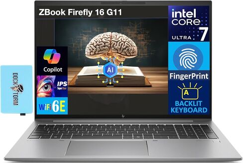 HP ZBook Firefly 16 G11 AI Business Laptop 16.0 بوصة IPS FHD + شاشة (Intel Core Ultra 7 155U، 32 جيجابايت DDR5، 1 تيرابايت SSD، Copilot، Backlit KB، بصمة الإصبع، 2 Thunderbolt 4، Win11Pro) مع موسع منفذ USB DKZ in Saudi Arabia