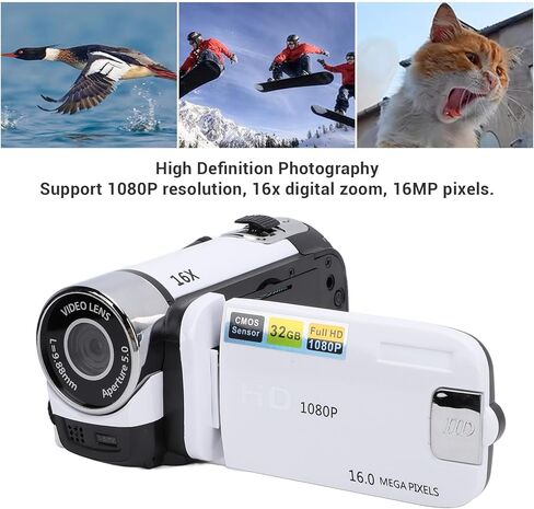 Video Camera 1080P 16MP, Digital Camera Recorder with 16X Digital Zoom, Anti Shake, Fill Light, Selfie, Pause, Loop Recording, 2.4 Inch Color Screen, Digital Camcorder for Travel in Kuwait