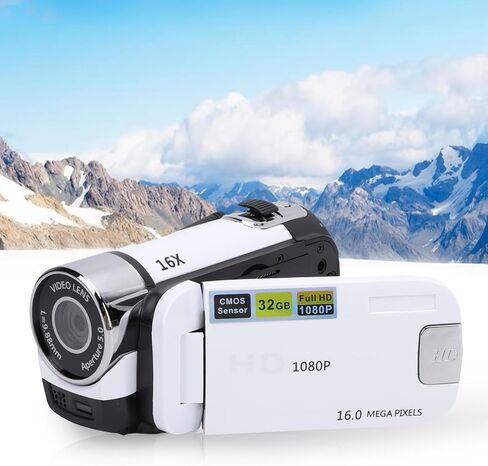 Video Camera 1080P 16MP, Digital Camera Recorder with 16X Digital Zoom, Anti Shake, Fill Light, Selfie, Pause, Loop Recording, 2.4 Inch Color Screen, Digital Camcorder for Travel in Kuwait