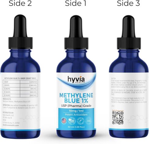 Methylene Blue 1% USP Pharmaceutical Grade For Humans - 99.99% Purity - Third-Party Tested, ISO-Certified, Formaldehyde & Alcohol Free Liquid Drops - 50mL (1.69oz) with Dropper | USA Made in Kuwait