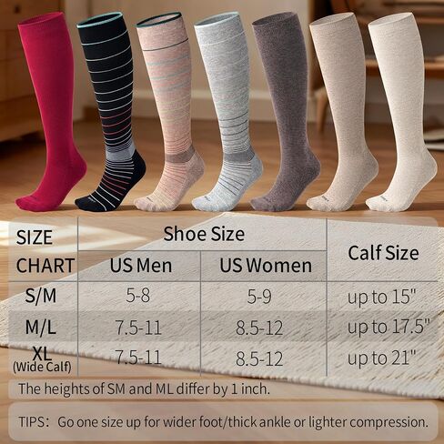Soft Cotton Compression Socks for Women Men 20-30mmHg - Knee High Support for Circulation, Nurses, Pregnancy, Travel in Saudi Arabia