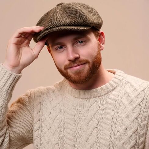 Men's Irish Donegal Tweed Gatsby Cap, Wool Flat Cap Traditional 8 Piece Herringbone in Saudi Arabia