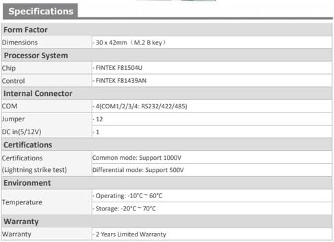 مفتاح M.2 B صغير إلى 4 بطاقة تسلسلية RS232/422/485 بطاقة توسيع إشارة COMM Ethernet DB9 Pin 5 in Saudi Arabia