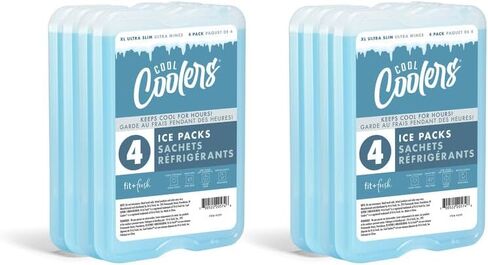 Cool Coolers by Fit + Fresh, Reusable & Long-Lasting XL Slim Ice Packs, Cold Packs for Lunch Boxes, Ice Packs for Lunch Bags. Cooler Accessories for Camping, Beach, Lunch, and Work, 8PK, Clear Blue in Saudi Arabia