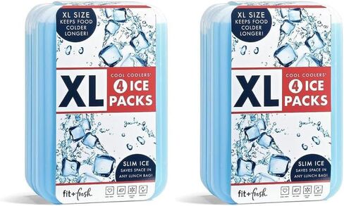 Cool Coolers by Fit + Fresh, Reusable & Long-Lasting XL Slim Ice Packs, Cold Packs for Lunch Boxes, Ice Packs for Lunch Bags. Cooler Accessories for Camping, Beach, Lunch, and Work, 8PK, Clear Blue in Saudi Arabia