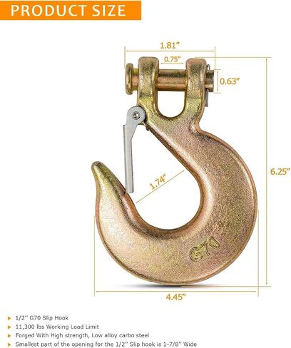 AYAYGD 4Pack 5/16 Inch Clevis Slip Hook with Safety Latch - Heavy Duty Grade 70 Steel for Trailer Chains with Hooks, Winch Hook, Tow Hook, and Chain Hook,14,000 Lbs. Capacity in Kuwait